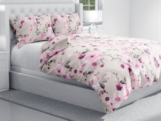 Bavlnené posteľné obliečky Sandra SA-494 Veľké ružové kvety na svetlo sivobéžovom - detail 1 - Biante.sk