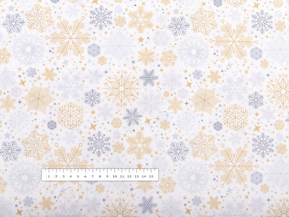 Vianočná dekoračná látka PM-040 Sivé a béžové vločky - šírka 150 cm - detail 4 - Biante.sk