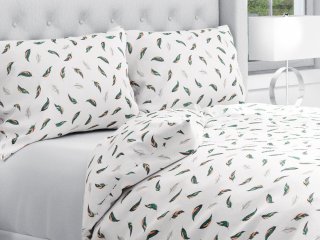 Bavlnené posteľné obliečky Sandra SA-460 Zeleno-ružové pierka na bielom - Biante.sk