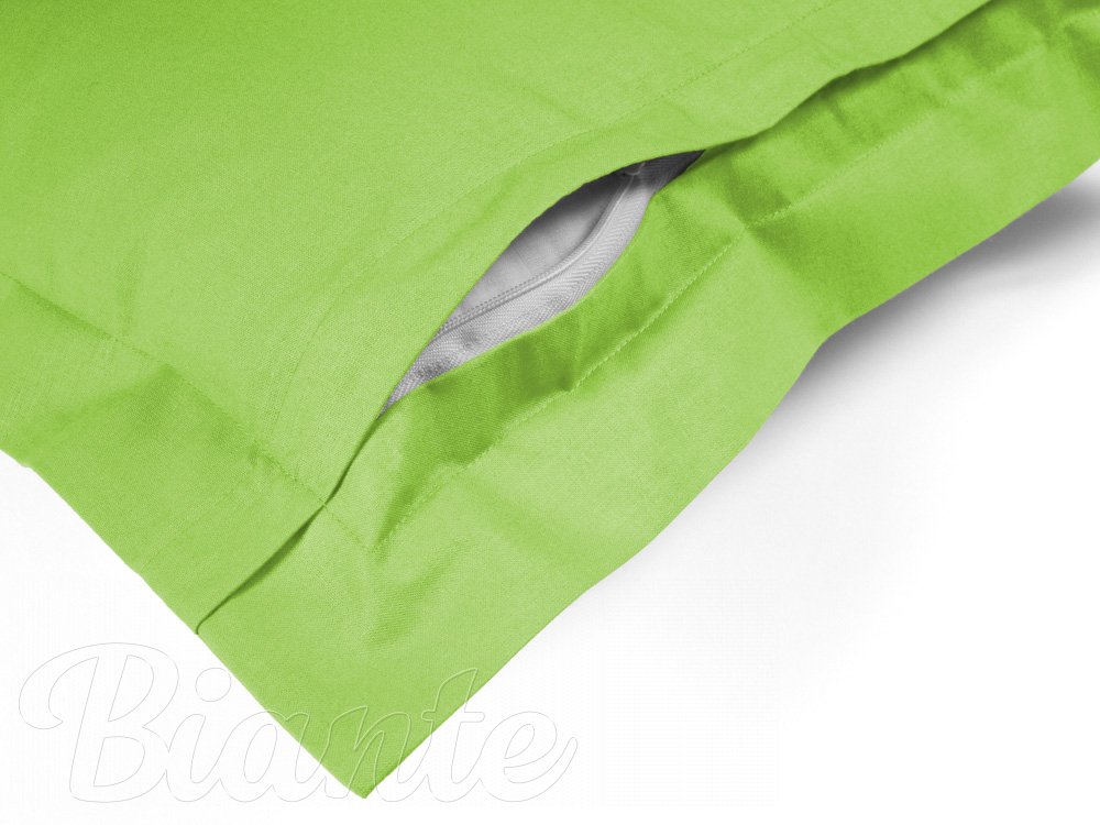 Bavlnená obliečka na vankúš s lemom Moni MOD-504 Hráškovo zelená - detail zapínania na zadnej strane - Biante.sk