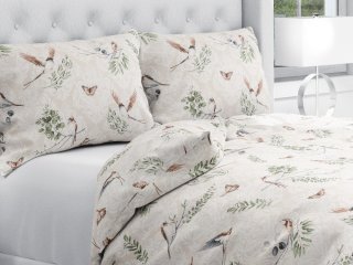 Bavlnené posteľné obliečky Sandra SA-490 Lastovičky s motýlikmi na béžovom ornamente - Biante.sk