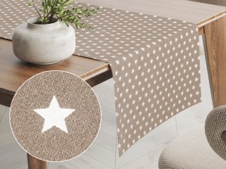 Bavlnený behúň na stôl Sandra SA-349 Biele hviezdičky na svetlo hnedom - Biante.sk