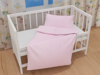 Detské bavlnené posteľné obliečky do postieľky Sandra SA-255 Ružovo-biele pásiky - detail 1 - Biante.sk
