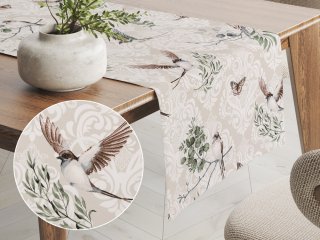 Bavlnený behúň na stôl Sandra SA-490 Lastovičky s motýlikmi na béžovom ornamente - Biante.sk