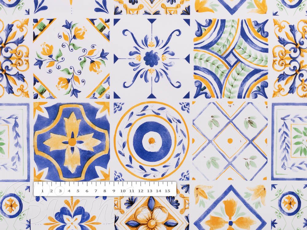 PVC obrus Modrožltá dlaždicová mozaika PV-044 - metráž š. 140 cm - detail 2 - Biante.sk