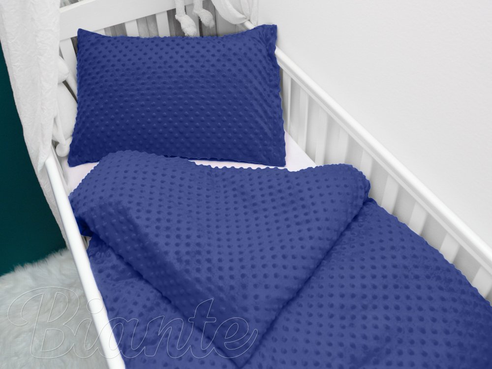 Detské posteľné obliečky do postieľky Minky 3D bodky MKP-023 Tmavo modré - Biante.sk