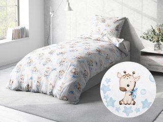Detské bavlnené posteľné obliečky Sandra SA-443 Modré žirafy na bielom - Biante.sk