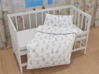 Detské bavlnené posteľné obliečky do postieľky Sandra SA-443 Modré žirafy na bielom - detail 1 - Biante.sk