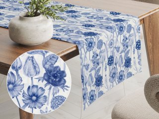 Dekoračný behúň na stôl PML-090 Modré jarné kvety na bielom - Biante.sk