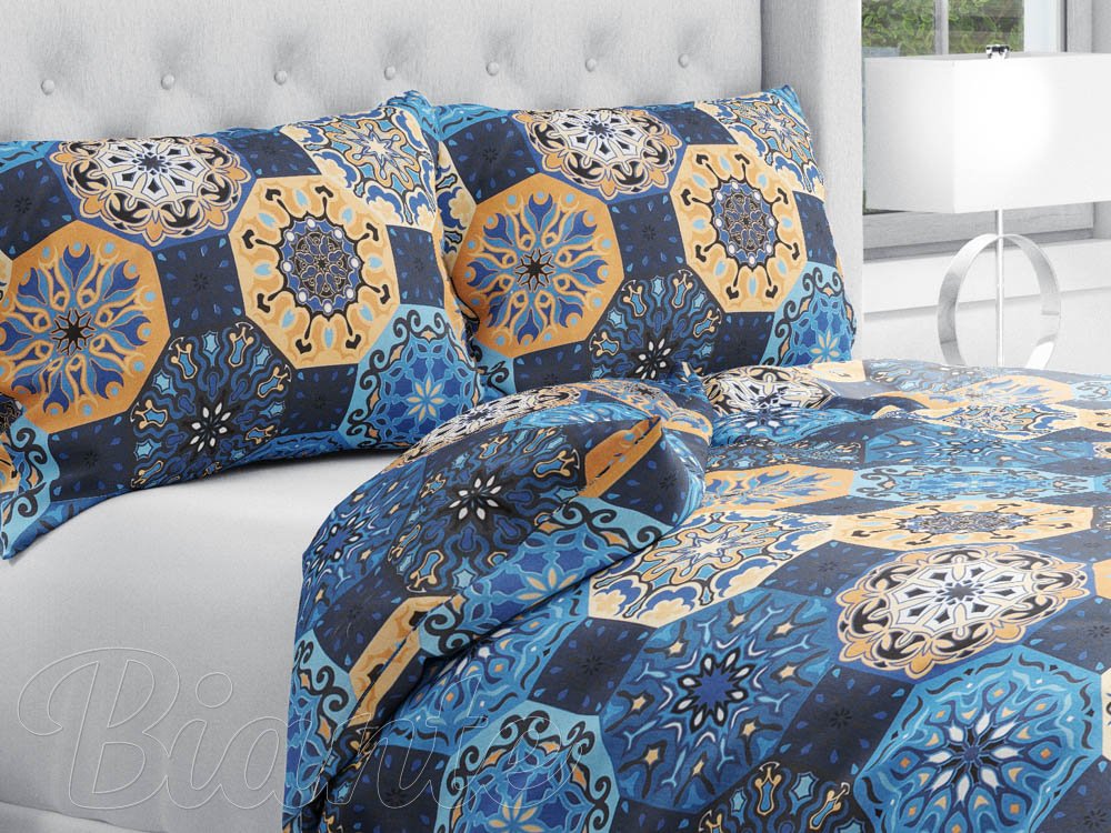 Bavlnené posteľné obliečky Sandra SA-448 Modro-oranžové marocké dlaždice - Biante.sk