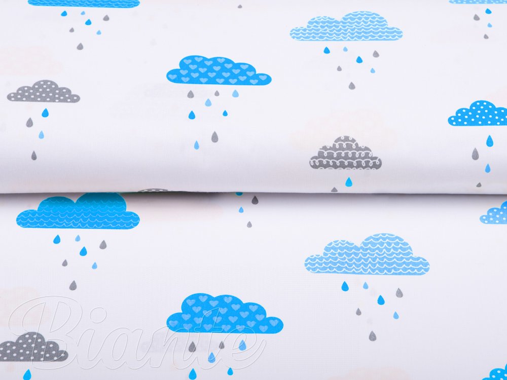 Detská bavlnená látka/plátno Sandra SA-325 Modro-sivé dažďové obláčiky - šírka 160 cm - detail 2 - Biante.sk