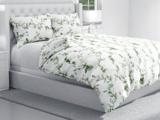 Bavlnené posteľné obliečky Sandra SA-422 Zelené listy na bielom - detail 1 - Biante.sk