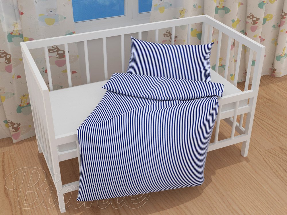 Detské bavlnené posteľné obliečky do postieľky Sandra SA-364 Modro-biele pásiky - detail 1 - Biante.sk