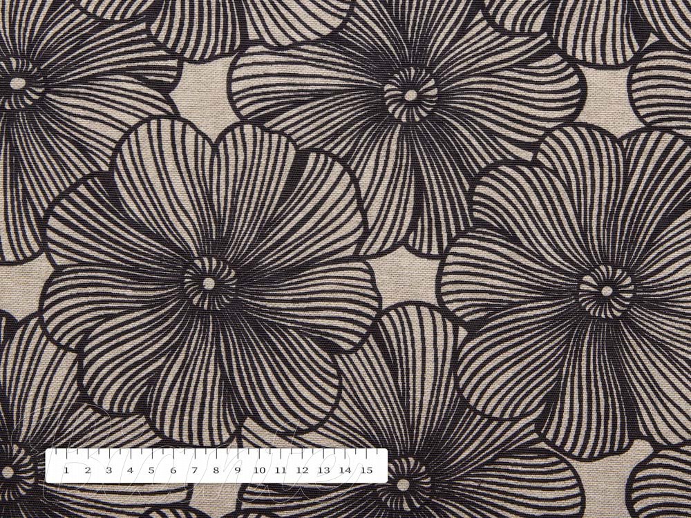 Dekoračná látka Leona LN-076 Čierne kvety na režnom - šírka 140 cm - detail 3 - Biante.sk