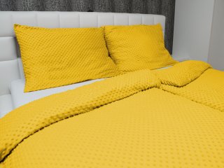 Hrejivé posteľné obliečky Minky 3D bodky MKP-026 Horčicové - detail 1 - Biante.sk
