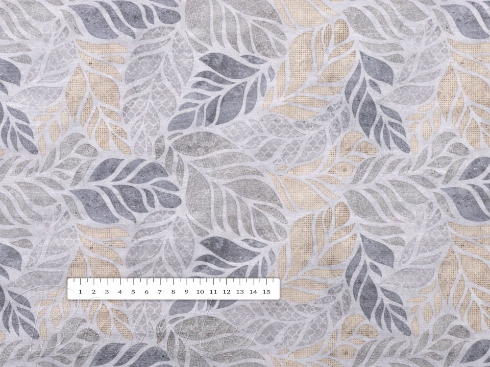 Dekorační látka PML-057 Mozaika žlutošedých listů na šedém - šířka 155 cm - detail 5 - Biante.cz