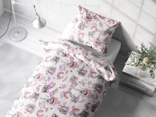 Detské bavlnené posteľné obliečky Sandra SA-464 Slony s fialovou dúhou na bielom - detail 1 - Biante.sk