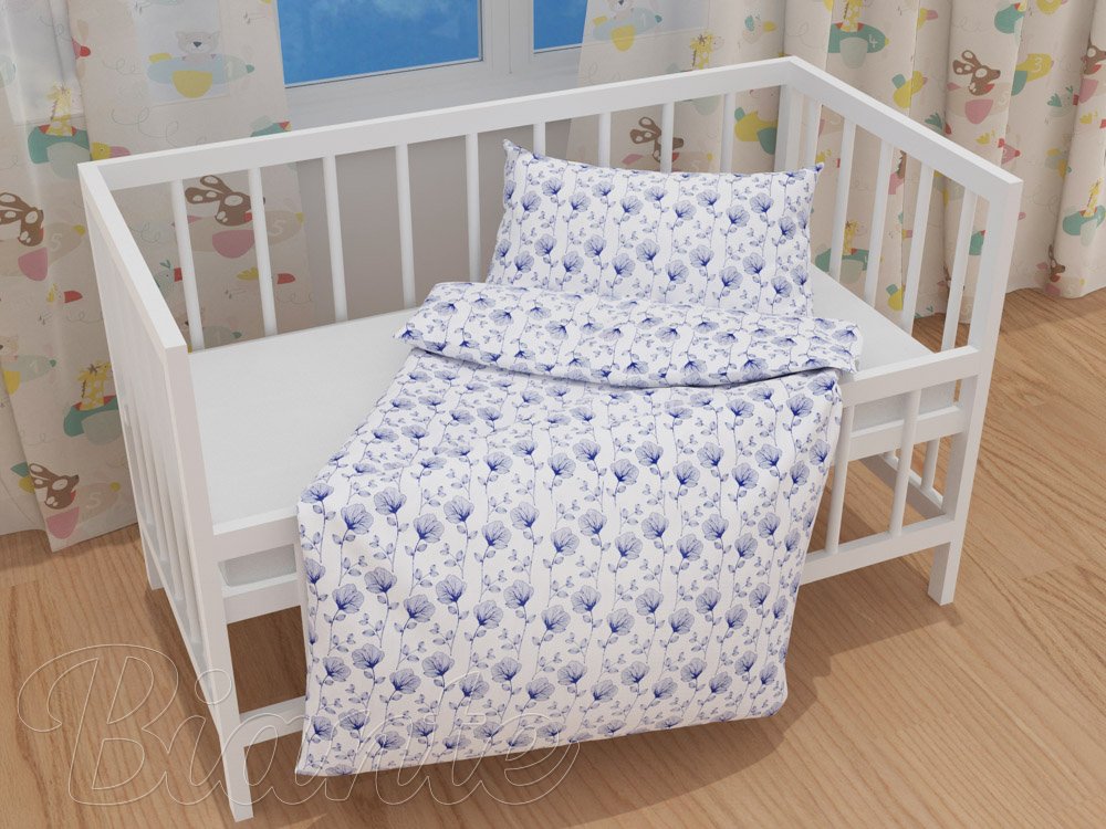 Detské bavlnené posteľné obliečky do postieľky Sandra SA-254 Modré poľné kvety - detail 1 - Biante.sk