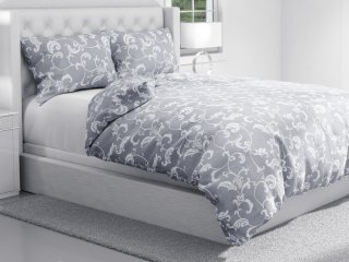Bavlnené posteľné obliečky Sandra SA-183 Biele kvetované ornamenty na sivom - detail 1 - Biante.sk