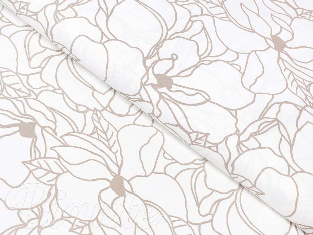 Bavlnená látka/plátno Sandra SA-268 Béžové designové kvety na bielom - šírka 145 cm - Biante.sk
