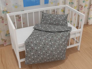 Detské bavlnené posteľné obliečky do postieľky Sandra SA-095 Bodky na tmavo sivom - detail 1 - Biante.sk