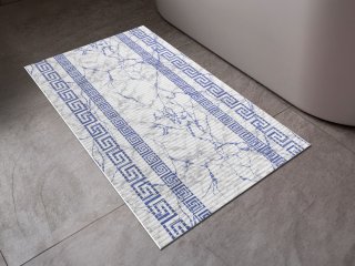 Koupelnová pěnová rohož / předložka PRO-068 Modrý mramor s ornamenty - metráž šířka 65 cm - detail 1 - Biante.cz