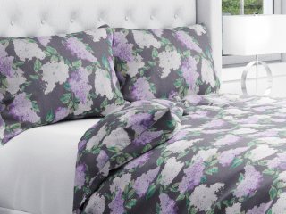 Bavlnené posteľné obliečky Sandra SA-384 Kvety orgovánu na sivom - Biante.sk