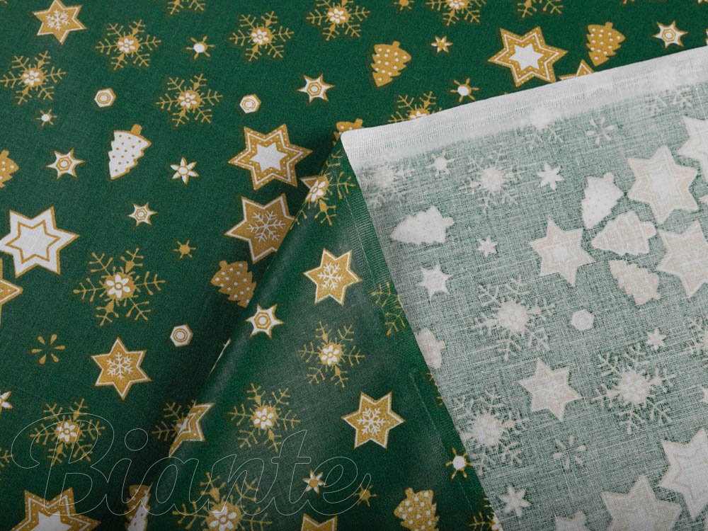 Vianočná bavlnená látka/plátno Sandra SA-407 Hviezdičky a stromčeky na zelenom - šírka 160 cm - detail 3 - Biante.sk