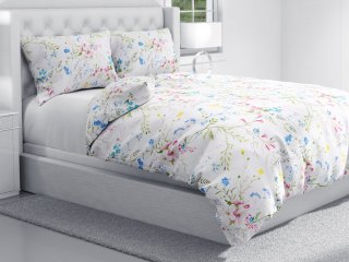 Bavlnené posteľné obliečky Sandra SA-453 Modro-ružové kvety na bielom - detail 1 - Biante.sk