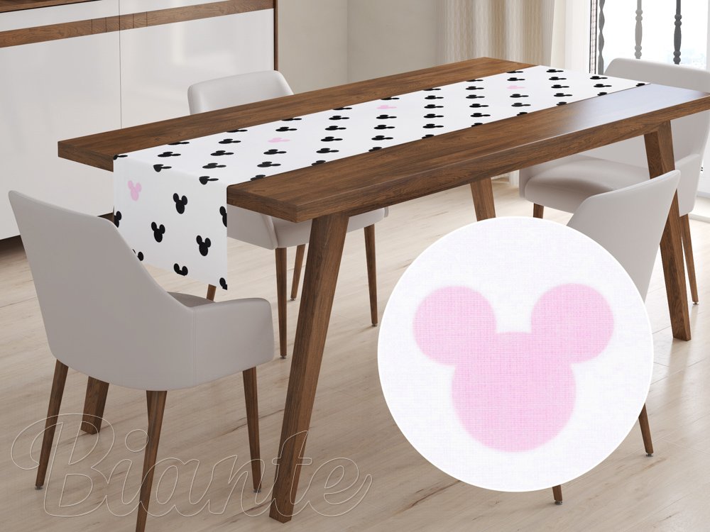 Detský bavlnený behúň na stôl Sandra SA-080 Čierne a ružové myšky Mickey - Biante.sk