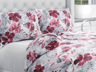 Bavlnené posteľné obliečky Sandra SA-440 Červeno-sivé kvety a listy monstery - Biante.sk