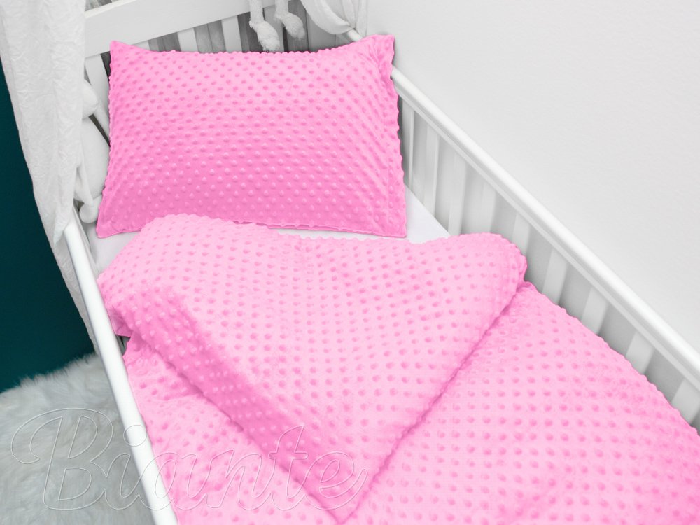 Detské posteľné obliečky do postieľky Minky 3D bodky MKP-012 Sýto ružové - Rozmer posteľných obliečok: Do postieľky 90x140 a 50x70 cm