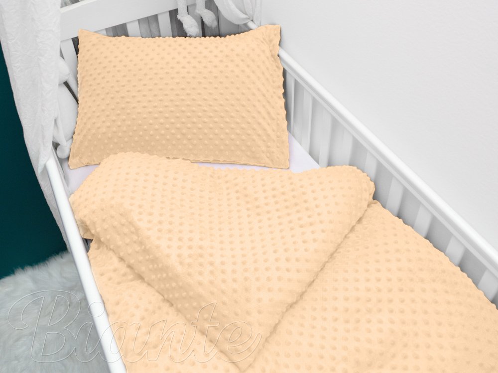 Detské posteľné obliečky do postieľky Minky 3D bodky MKP-006 Svetlo marhuľové - Rozmer posteľných obliečok: Do postieľky 90x140 a 40x60 cm