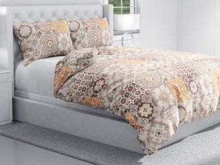 Bavlnené posteľné obliečky Sandra SA-416 Hnedé dlaždice s ornamentami na krémovom - detail 1 - Biante.sk