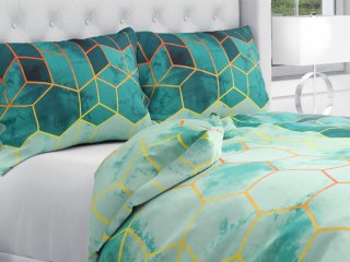 Bavlnené posteľné obliečky Sandra SA-431 Hexagóny na zelenom - Biante.sk
