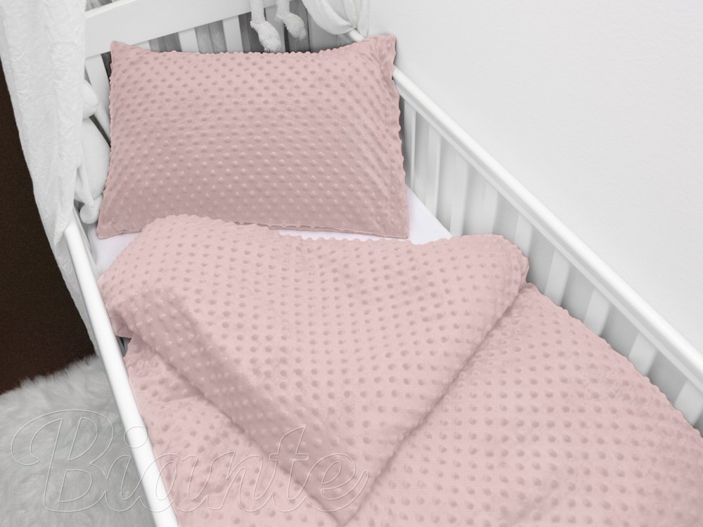 Detské posteľné obliečky do postieľky Minky 3D bodky MKP-032 Púdrovo ružové - Rozmer posteľných obliečok: Do postieľky 90x120 a 40x60 cm