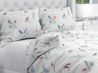 Bavlnené posteľné obliečky Sandra SA-471 Lastovičky s motýlikmi na svetlo sivom ornamente - Biante.sk