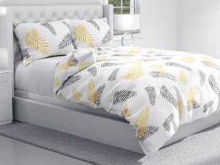 Bavlnené posteľné obliečky Sandra SA-219 Zlaté a čierne palmové listy na bielom - detail 1 - Biante.sk