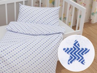 Detské bavlnené posteľné obliečky do postieľky Sandra SA-266 Modré hviezdičky na bielom - Biante.sk