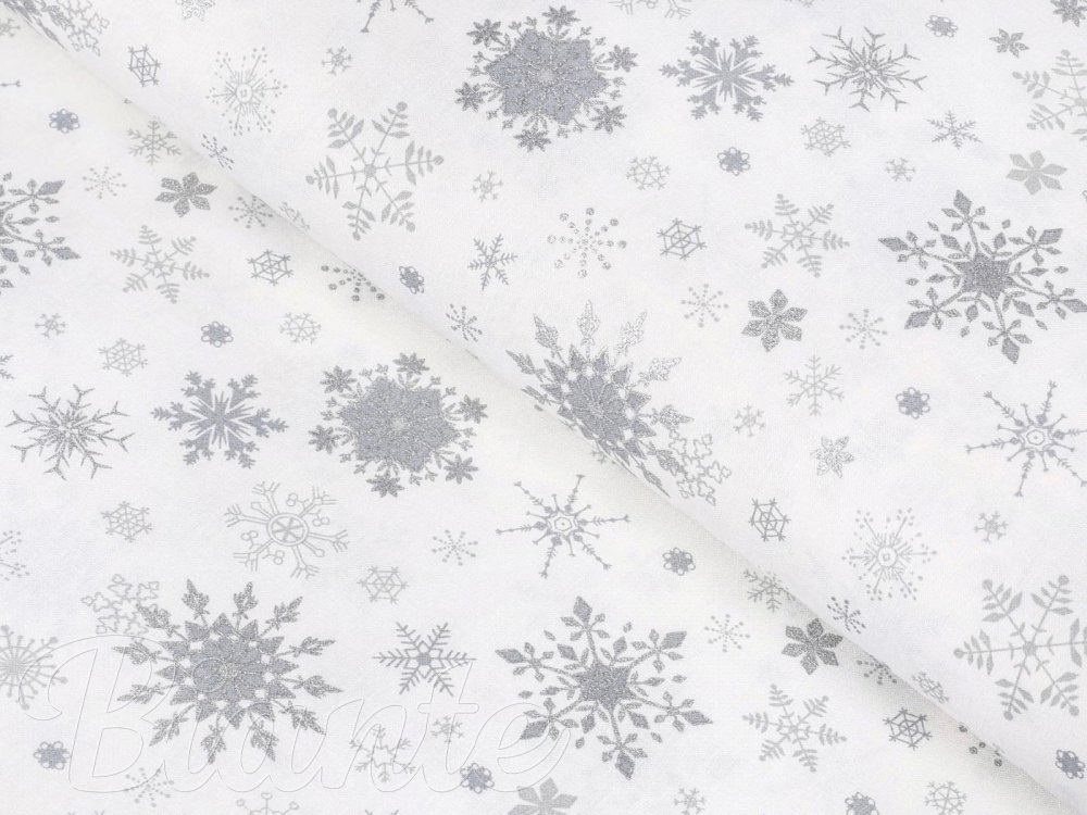 Vánoční bavlněná látka/plátno Sandra SA-116 Stříbrné sněhové vločky na bílém - šířka 150 cm - detail 1 - Biante.cz