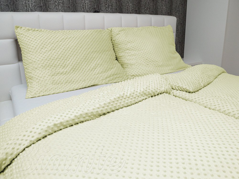 Hrejivé posteľné obliečky Minky 3D bodky MKP-043 Pastelovo žltozelené - detail 1 - Biante.sk
