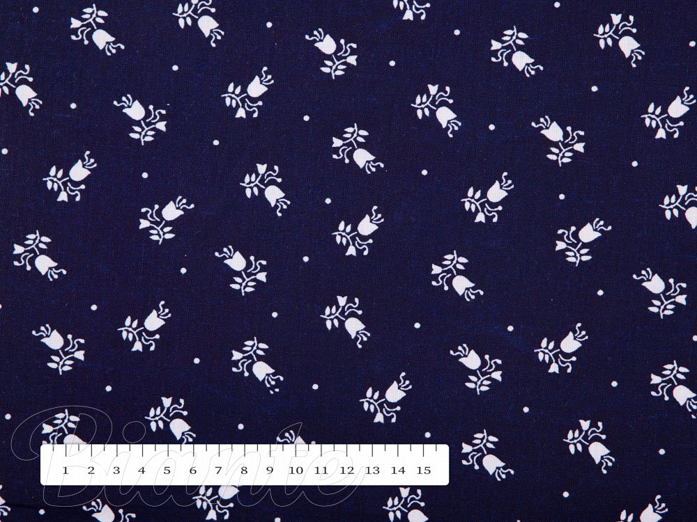 Bavlnená látka/plátno Sandra SA-168 Biele tulipány na temne modrom - šírka 140 cm - detail 4 - Biante.sk