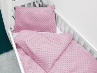 Detské posteľné obliečky do postieľky Minky 3D bodky MKP-049 Svetlo fialovoružové - Biante.sk