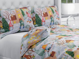 Vianočné bavlnené posteľné obliečky Sandra SA-405 Dedinka škriatkov - Biante.sk