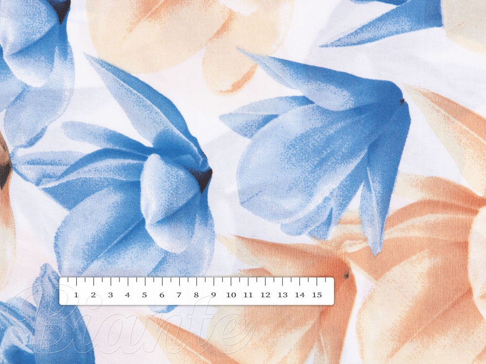 Dekorační látka Sofia SF-003 Modro-béžové květy na bílém - šířka 160 cm - detail 2 - Biante.cz