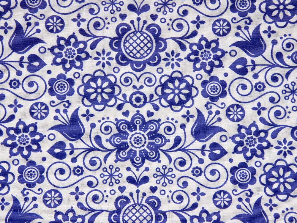 Dekoračná látka Leona LN-079 Ľudové ornamenty modrobiele - šírka 140 cm - detail 2 - Biante.sk