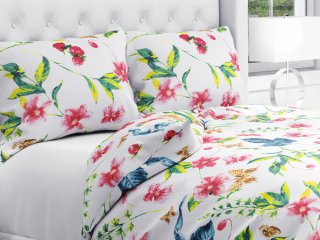 Bavlnené posteľné obliečky Sandra SA-383 Ružovočervené kvety s motýlikmi - Biante.sk