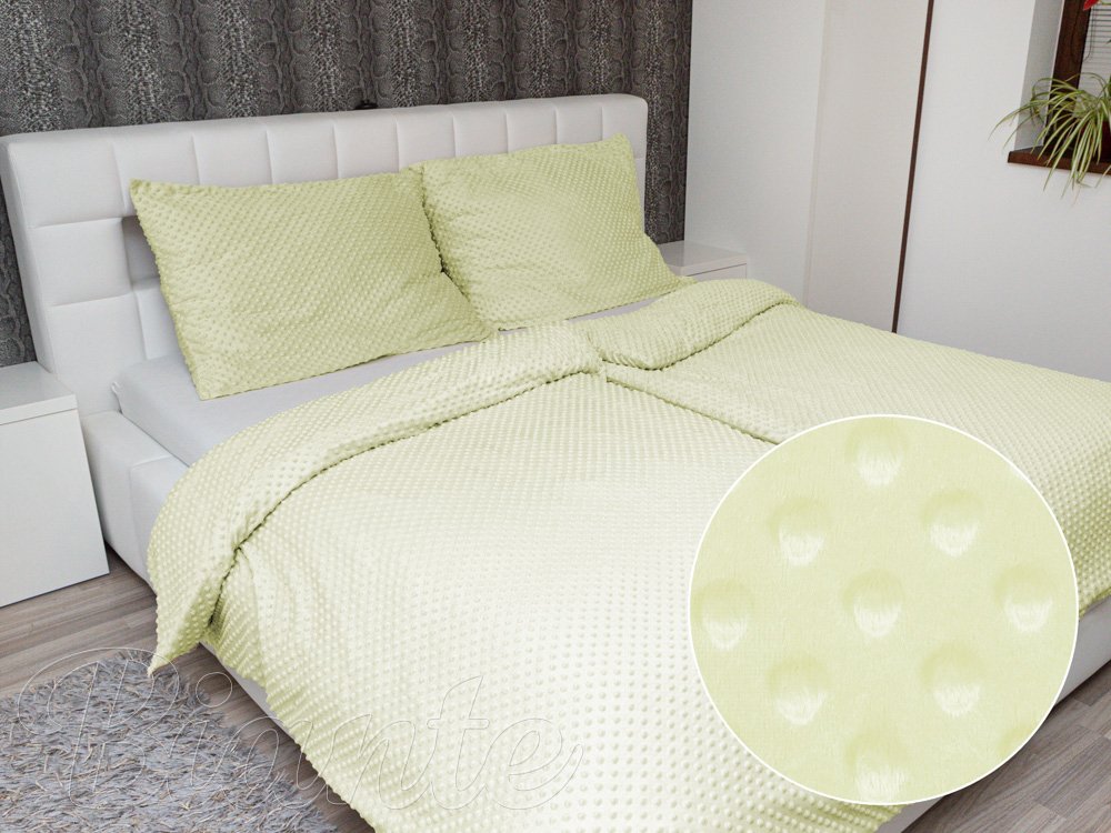 Hrejivé posteľné obliečky Minky 3D bodky MKP-043 Pastelovo žltozelené - Biante.sk
