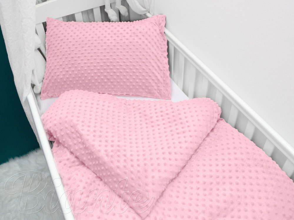 Detské posteľné obliečky do postieľky Minky 3D bodky MKP-035 Svetlo ružové - Rozmer posteľných obliečok: Do postieľky 90x130 a 40x60 cm