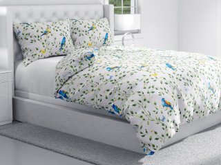 Bavlnené posteľné obliečky Sandra SA-501 Modré vtáky a vetvičky na bielom - detail 1 - Biante.sk